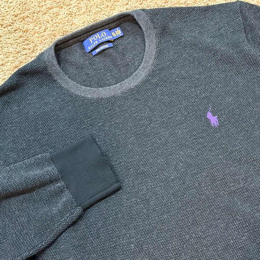 Vtg Polo Ralph Lauren Sweater MENS XL Black Purple Logo 100% Pima Cotton